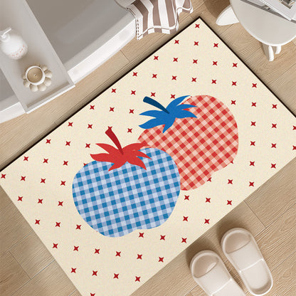 Plush Absorbent Non-Slip Bathroom Door Mat with Cartoon Stretching Cat and Paw Print