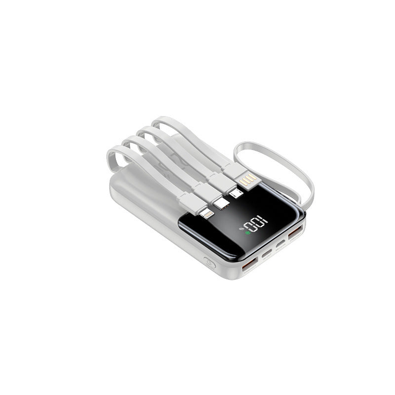 Tragbare Powerbank mit mehreren integrierten Ladekabeln und digitaler Anzeige Brehn