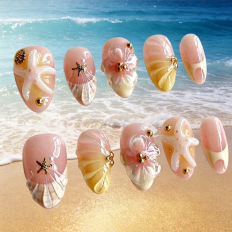 Künstlerisches Press-On-Nagelset mit einzigartigen Sommerdesigns Brehn