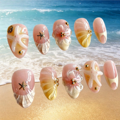 Künstlerisches Press-On-Nagelset mit einzigartigen Sommerdesigns Brehn