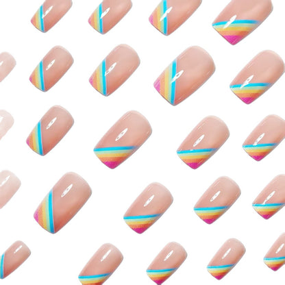 Elegante Regenbogen French Tip Nagelkunst Brehn