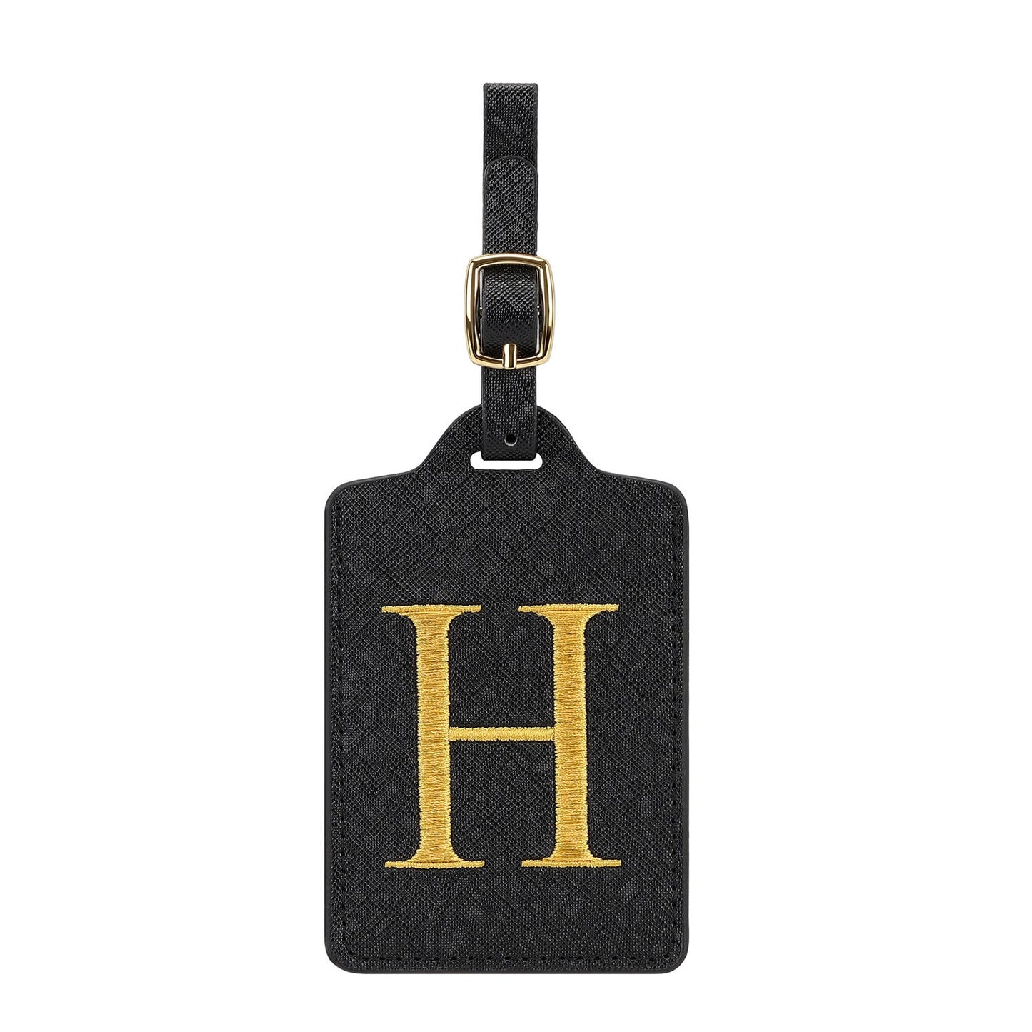 gesticktes Initialen-Monogramm-Leder-Gepäckanhänger mit verstellbarem Schnallenriemen Brehn