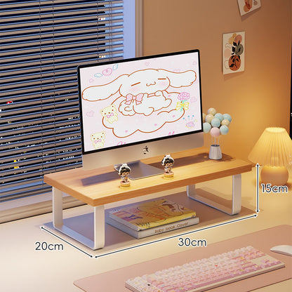 Erhöhter Monitorständer mit Holz-Optik-Oberfläche, Metallrahmen und Unterregal-Stauraum