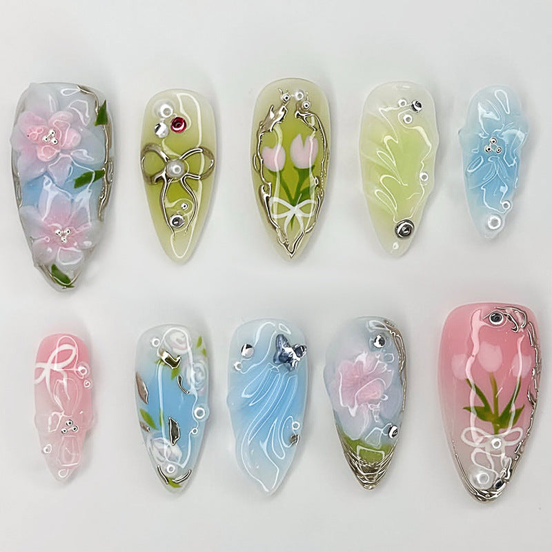Florale artikulierte Press-On Nagelset Brehn