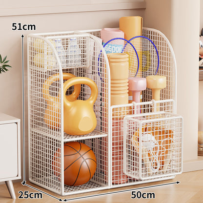 Rollender Mesh-Sportgeräte-Storage-Wagen mit Mehrfach-Organizer und verriegelbaren Rollen