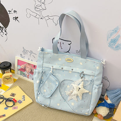 Stylische Multi-Taschen Stern-Applikation Rucksack Brehn