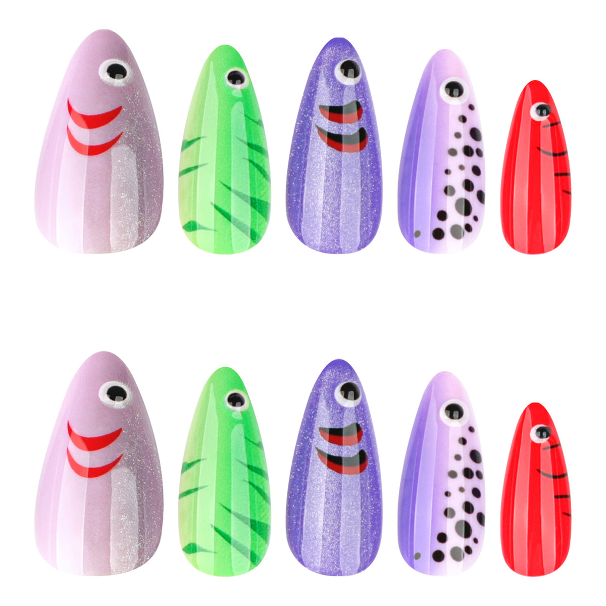 Kunstvolle Nagelverlängerungen mit verspieltem Fischdesign Brehn