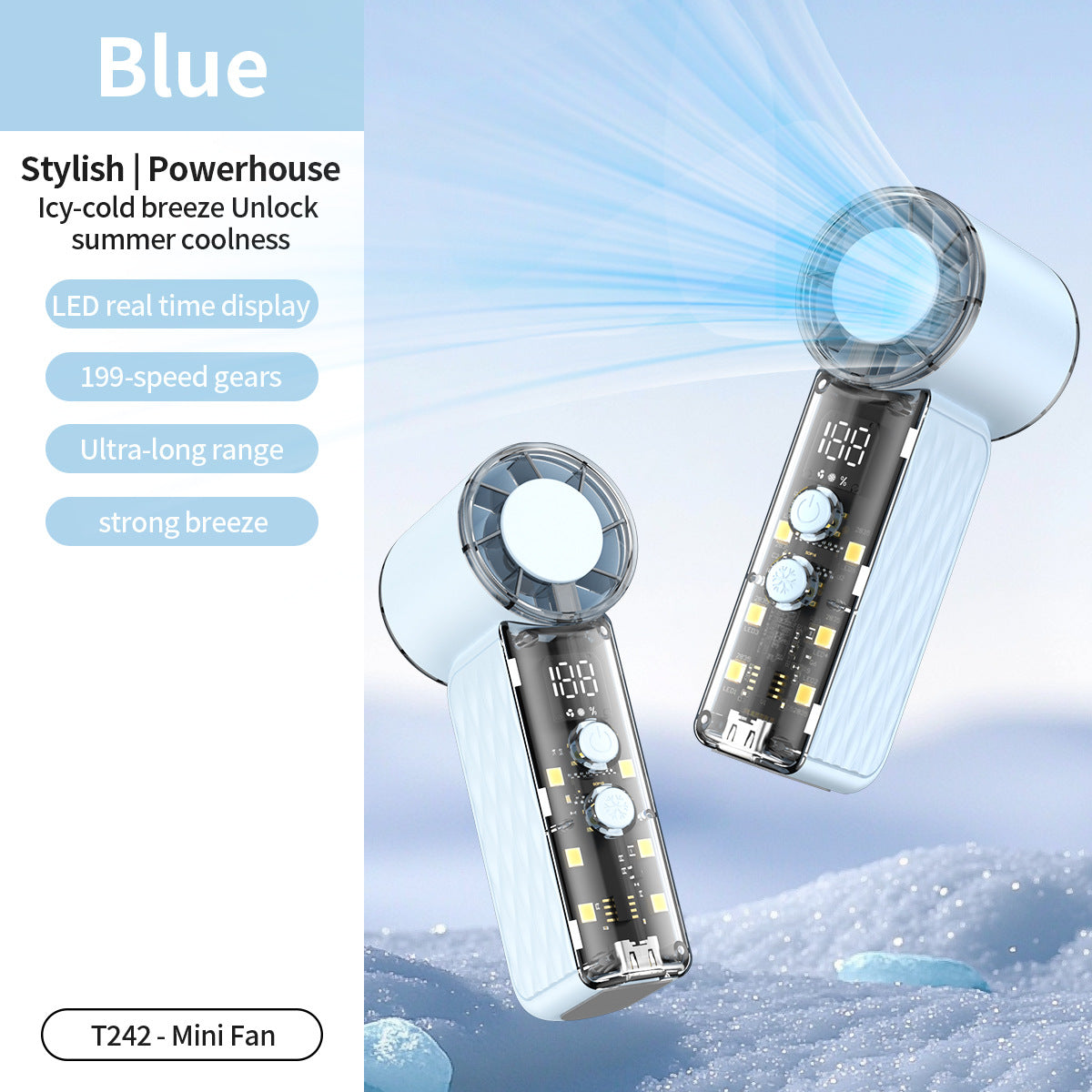 Unisex nan tragbarer Mini-Ventilator mit LED-Anzeige und stufenloser Geschwindigkeitsregelung Brehn