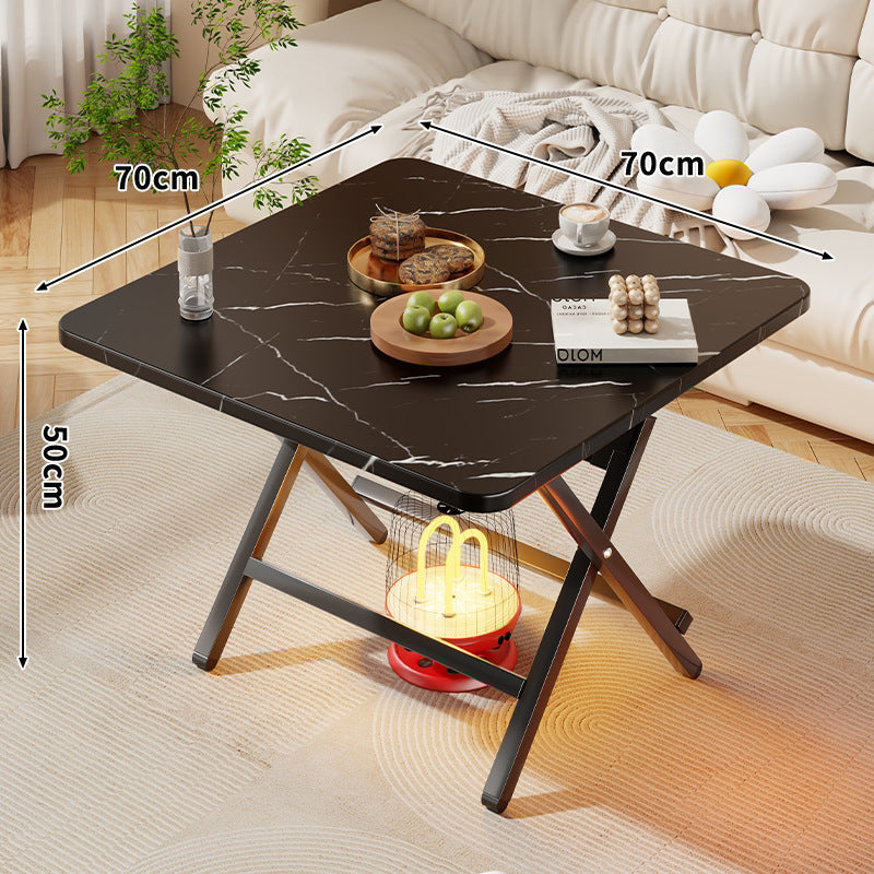 Faltbarer quadratischer Kaffee- und Beistelltisch mit Marmor-Effekt-Top und zusammenklappbarem X-Beinrahmen
