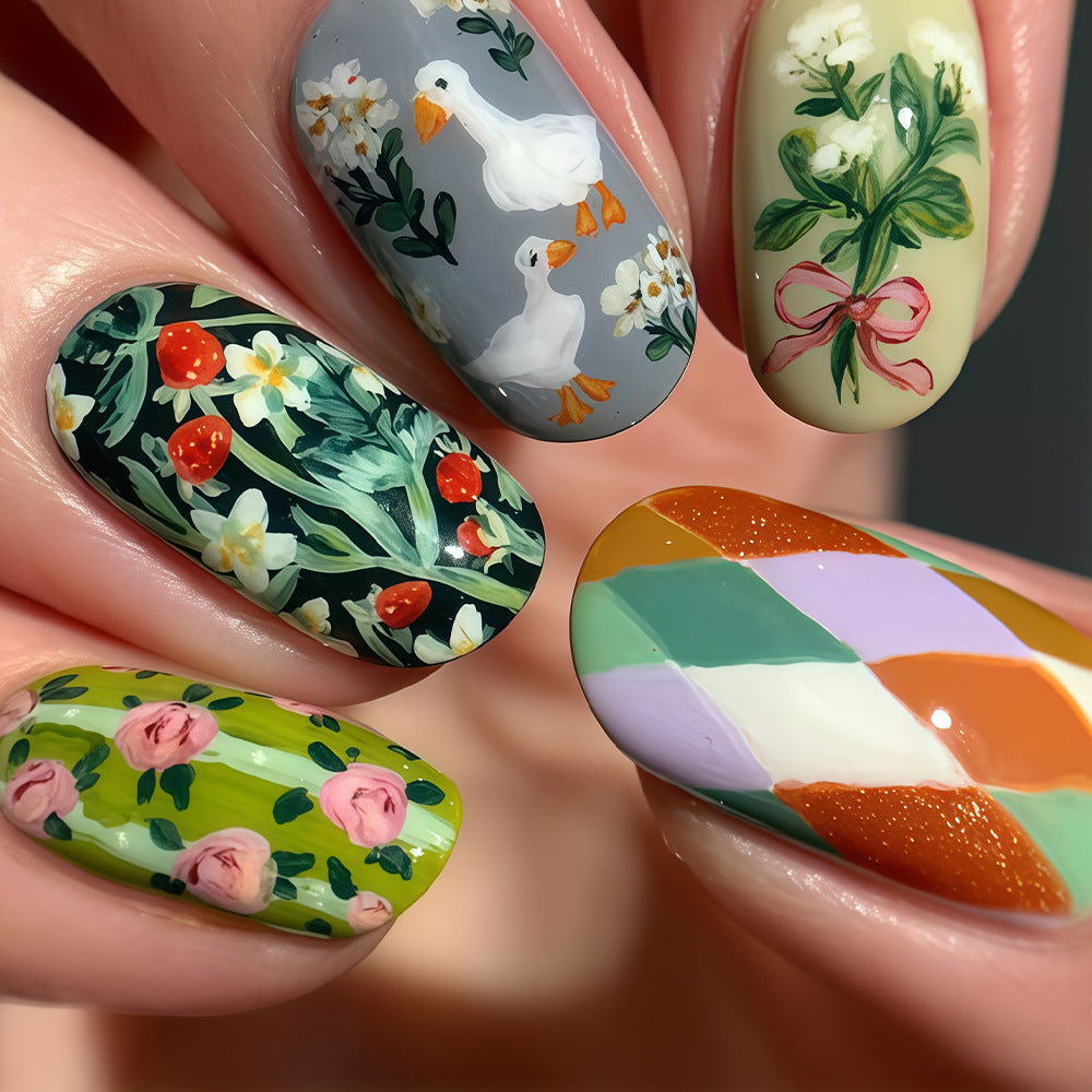 Kunstnagel Set mit botanischen Mustern Brehn