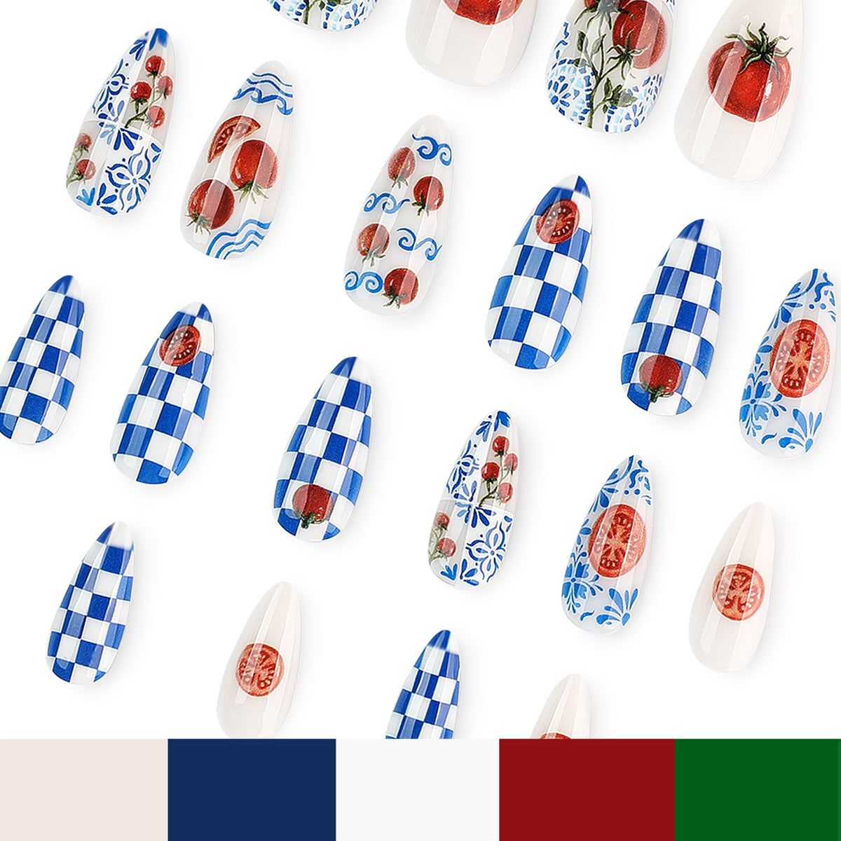Kunstvolle Stiletto-Nägel mit fröhlichem Tomaten-Design Brehn