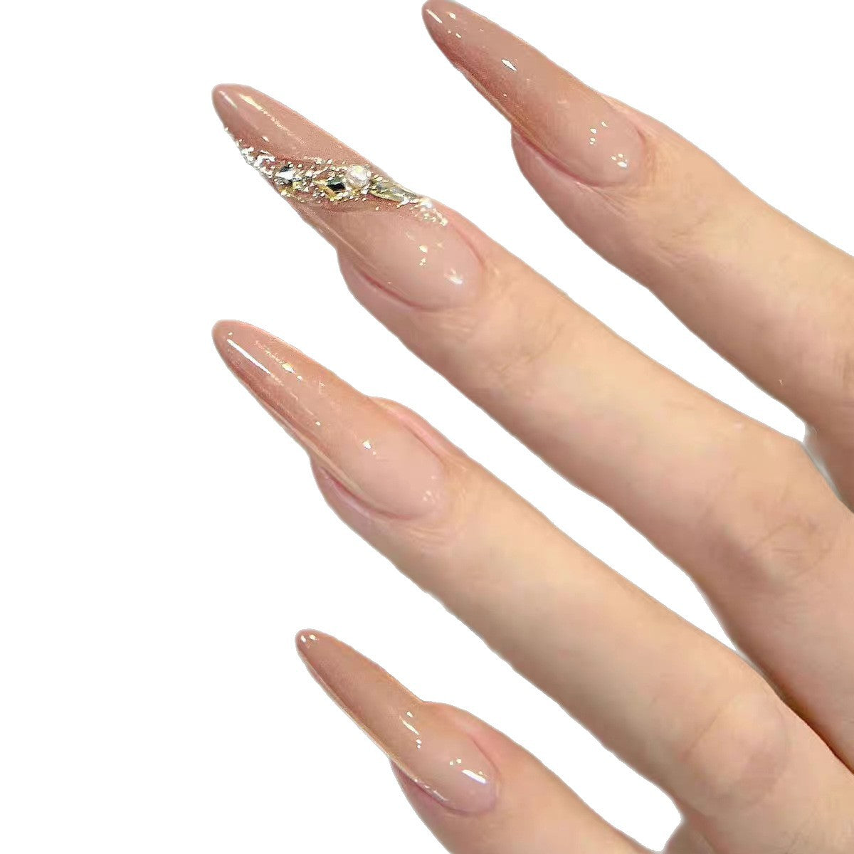 Elegante Stiletto-Style Press-On Nägel mit Edelsteinakzenten Brehn