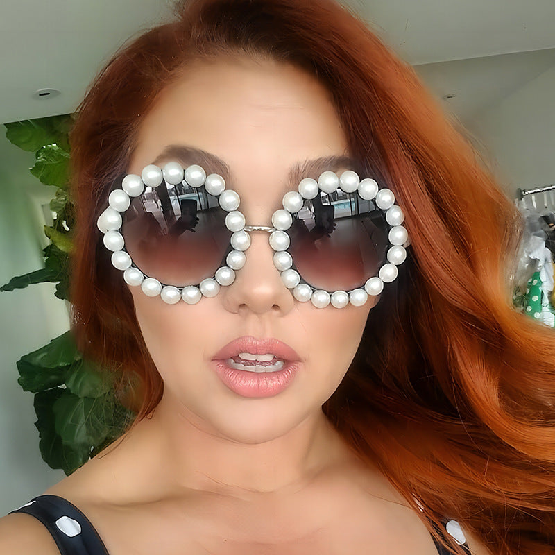 Damen Designer-Sonnenbrille mit perlenbesetztem Rahmen Brehn