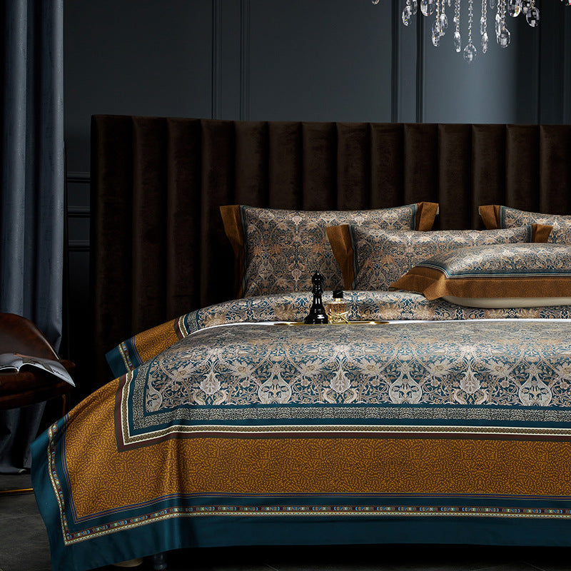 Satin-Feel Art Deco Bettbezug Set mit besticktem Motiv
