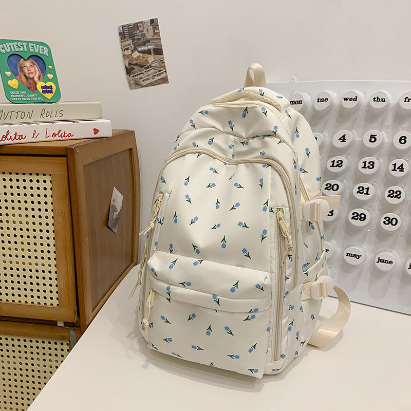 Blumenverzierte Mehrfach-Taschen-Schul-Rucksack