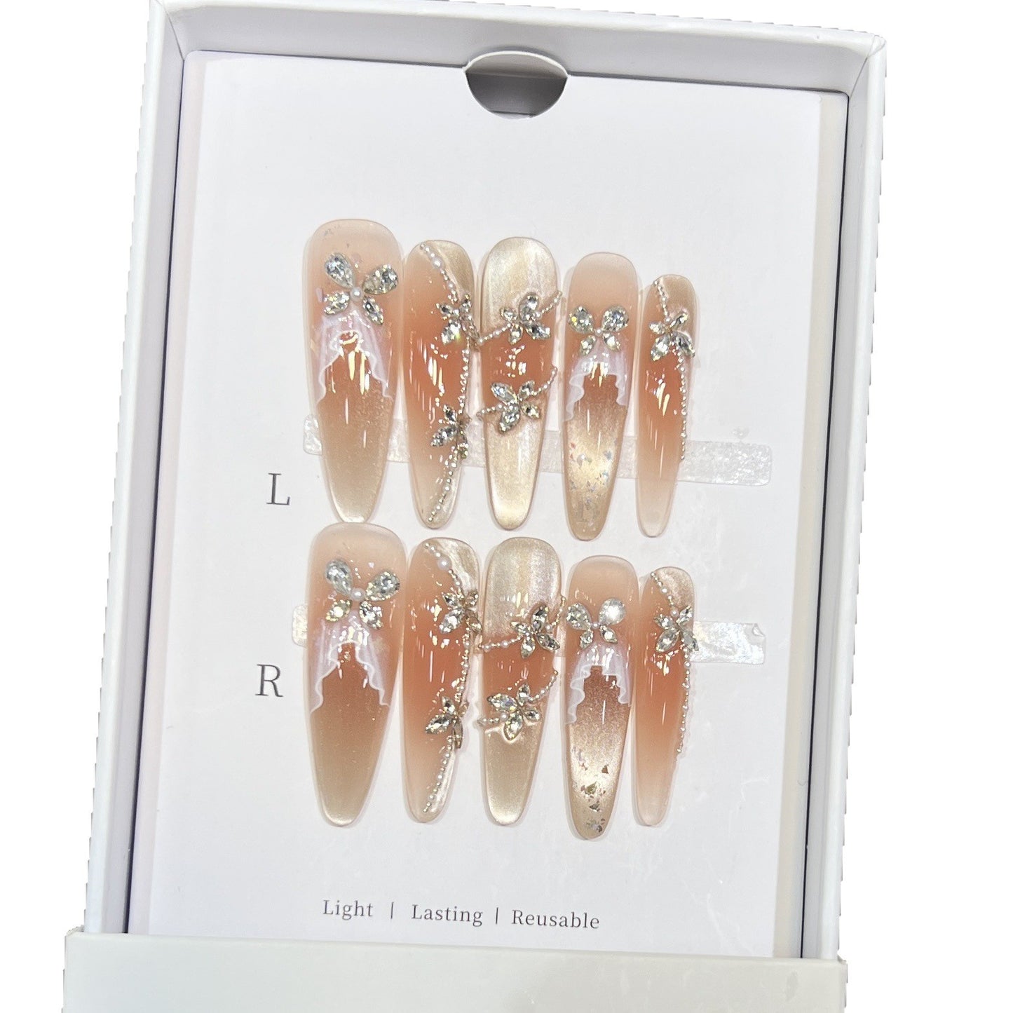 Dekorative Strass-besetzte Stiletto Druck-Nagelset Brehn