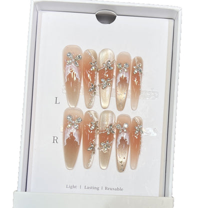 Dekorative Strass-besetzte Stiletto Druck-Nagelset Brehn