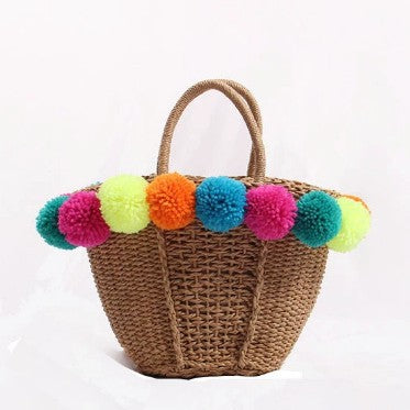 Damen Strandtasche mit bunten Pompons Brehn