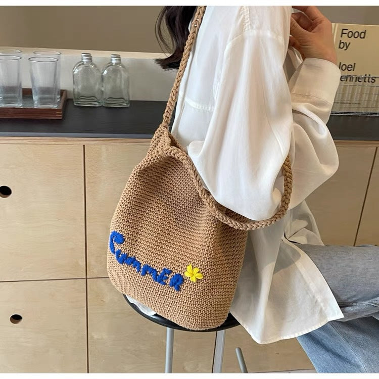 Makramee Beuteltasche mit Sommermotiv Brehn