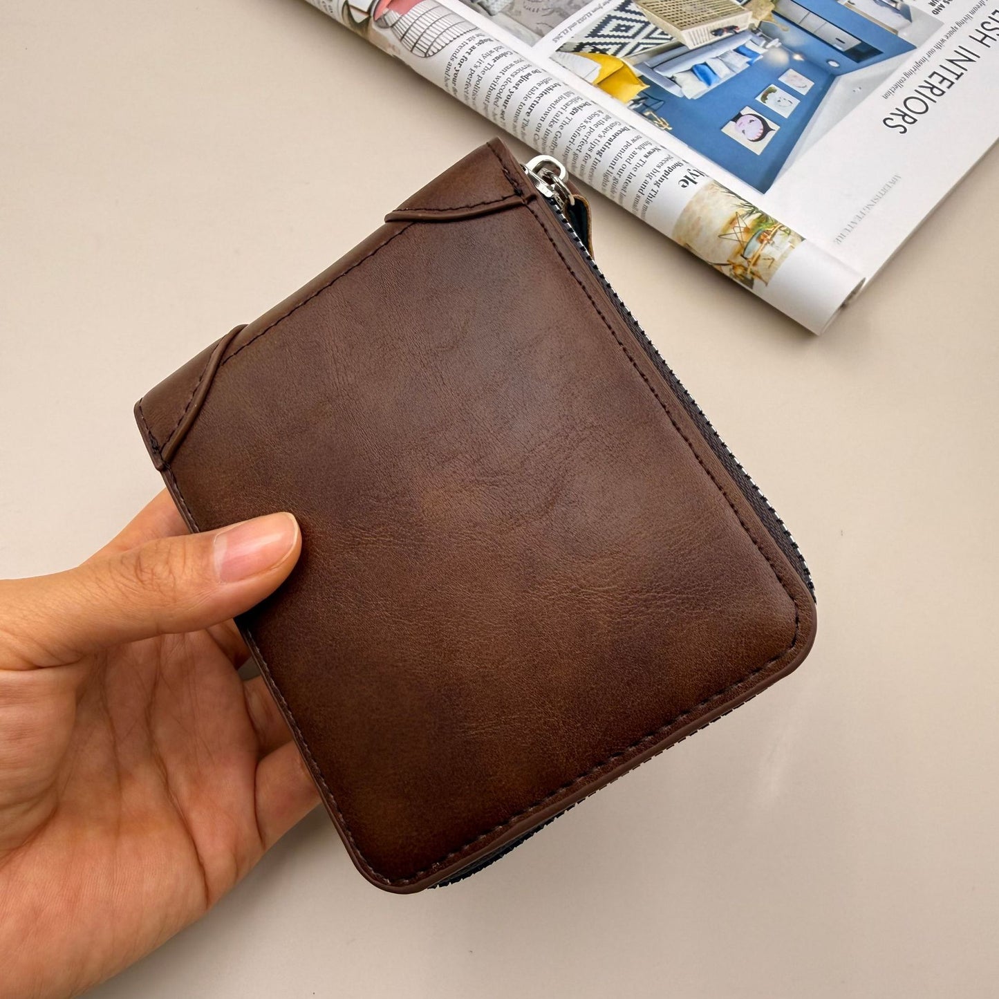 Leder Reißverschluss Geldbörse