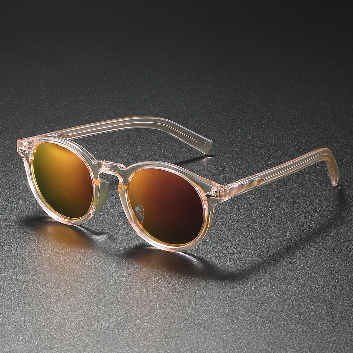 Damen Rund-Sonnenbrille mit transparentem Rahmen und reflektierenden Gläsern Brehn