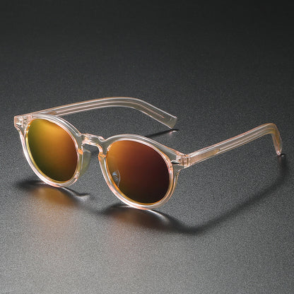 Damen Rund-Sonnenbrille mit transparentem Rahmen und reflektierenden Gläsern Brehn