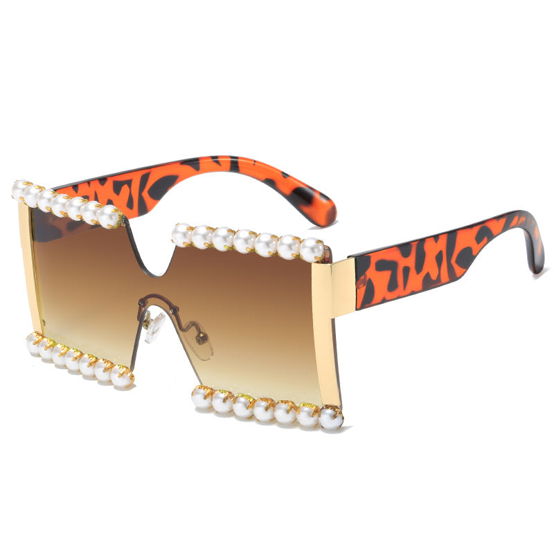 Damen extravagante Rechteck-Sonnenbrille mit Perlenschmuck und UV-Schutz Brehn