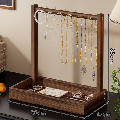 Holz Schmuckdisplay und Tablett Organizer mit Hängestange und Ringfächern