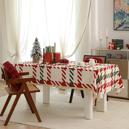 Rechteckige abwischbare Tischdecke mit diagonalem Karo‑Design und Quasten Brehn