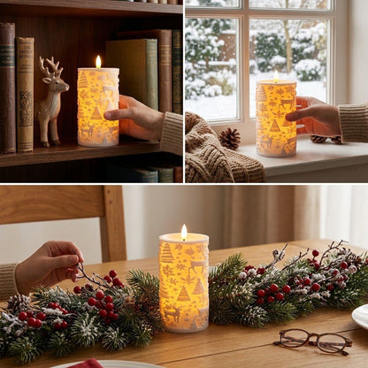 LED Weihnachtskerze mit festlichem Design