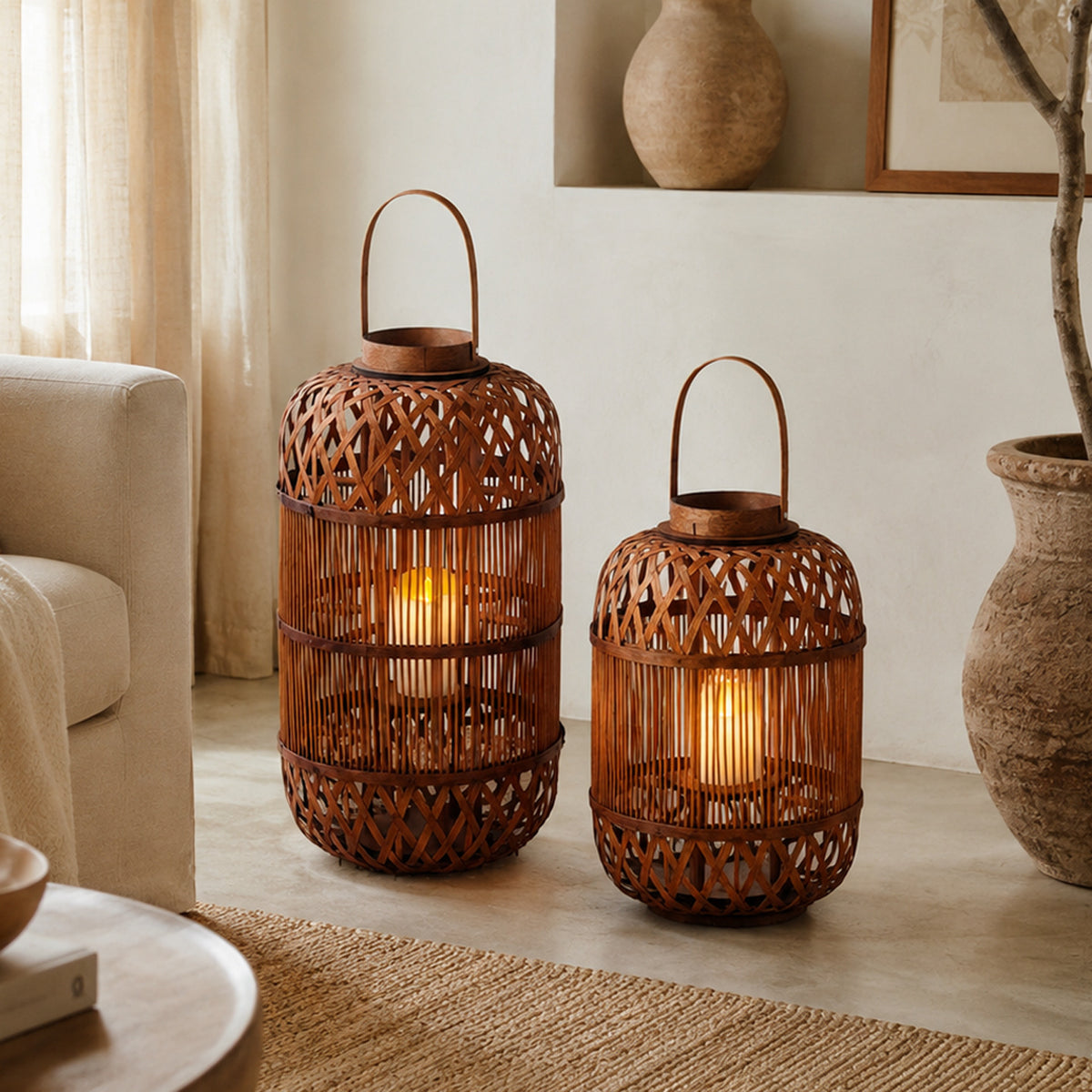 Stilvolle Handgefertigte Rattan-Laterne Brehn