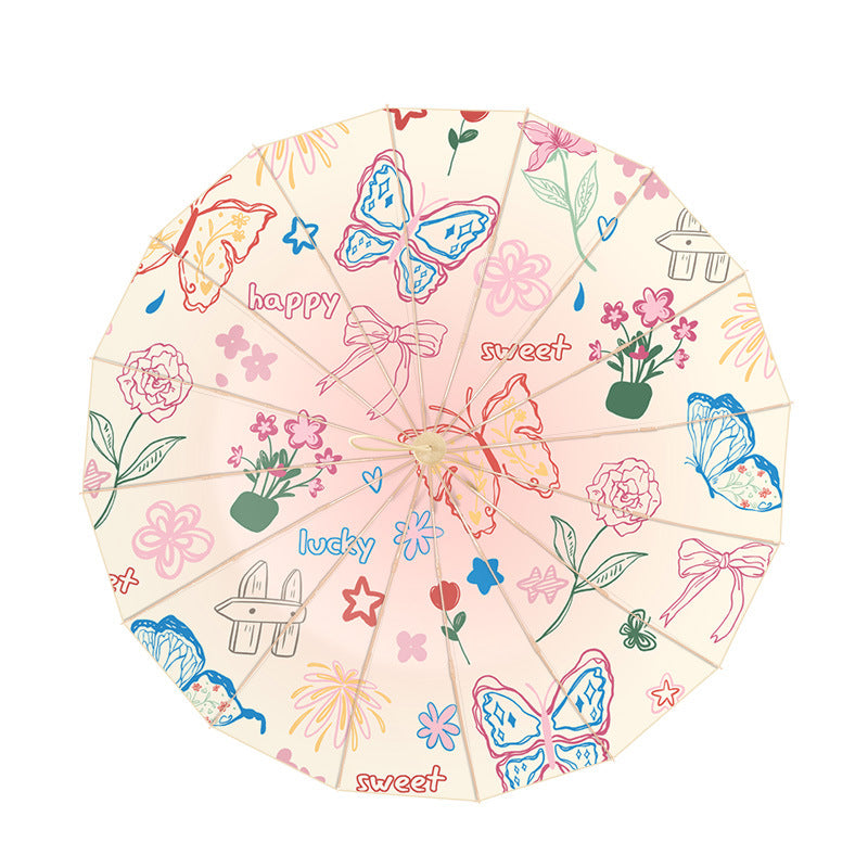 Damen eleganter Faltregenschirm mit floralen Akzenten und ergonomischem Griff Brehn
