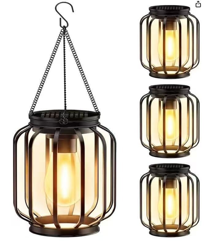 Solar Hängende Außenlaternen mit Vintage-LED-Glühbirne und Metallgehäuse wasserdichte Aufhängung Brehn