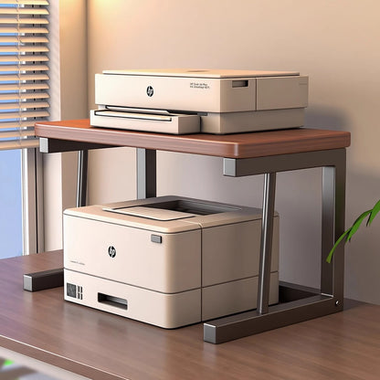 Verstellbarer Zweitier Holzplatte Metallrahmen Desktop Druckerständer mit Kabelmanagement