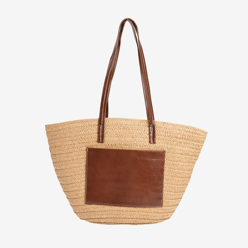 Damen Handgefertigte Tasche aus geflochtenem Naturmaterial mit eleganter Lederapplikation Brehn