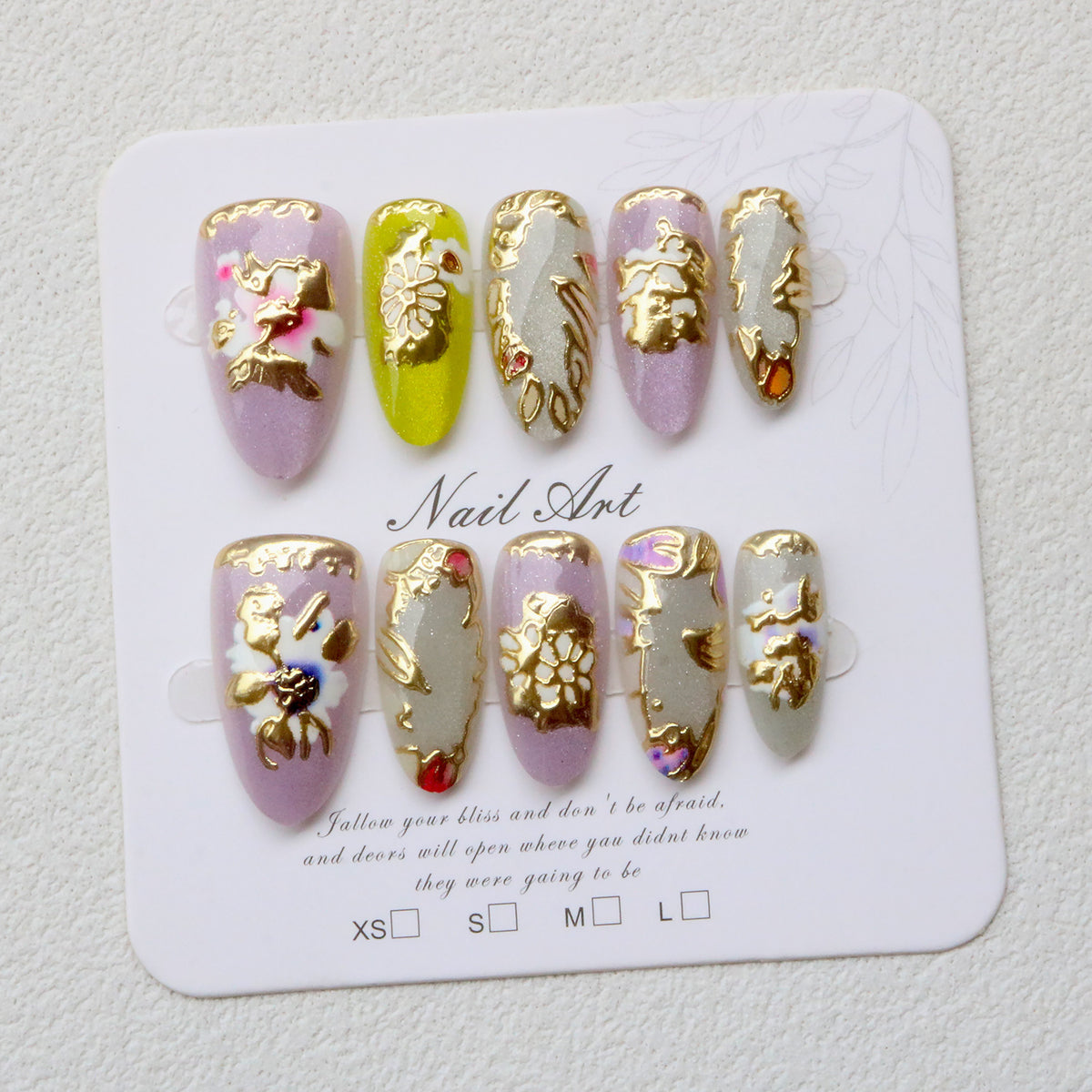 Künstlerisches 3D-Blumen-Press-On-Nagel-Set