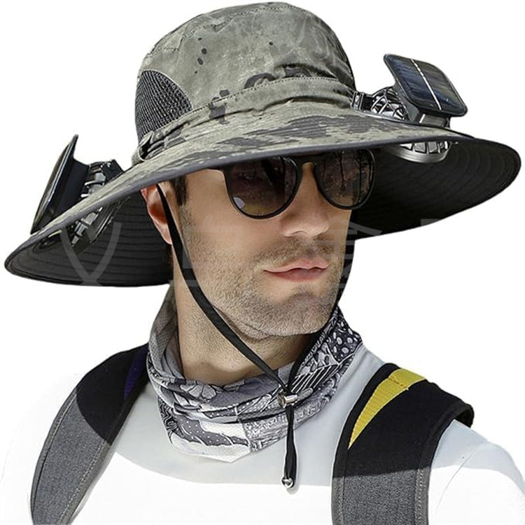 Sonnenhut mit solarbetriebenem Ventilator und breiter Krempe Brehn
