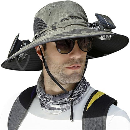 Sonnenhut mit solarbetriebenem Ventilator und breiter Krempe Brehn