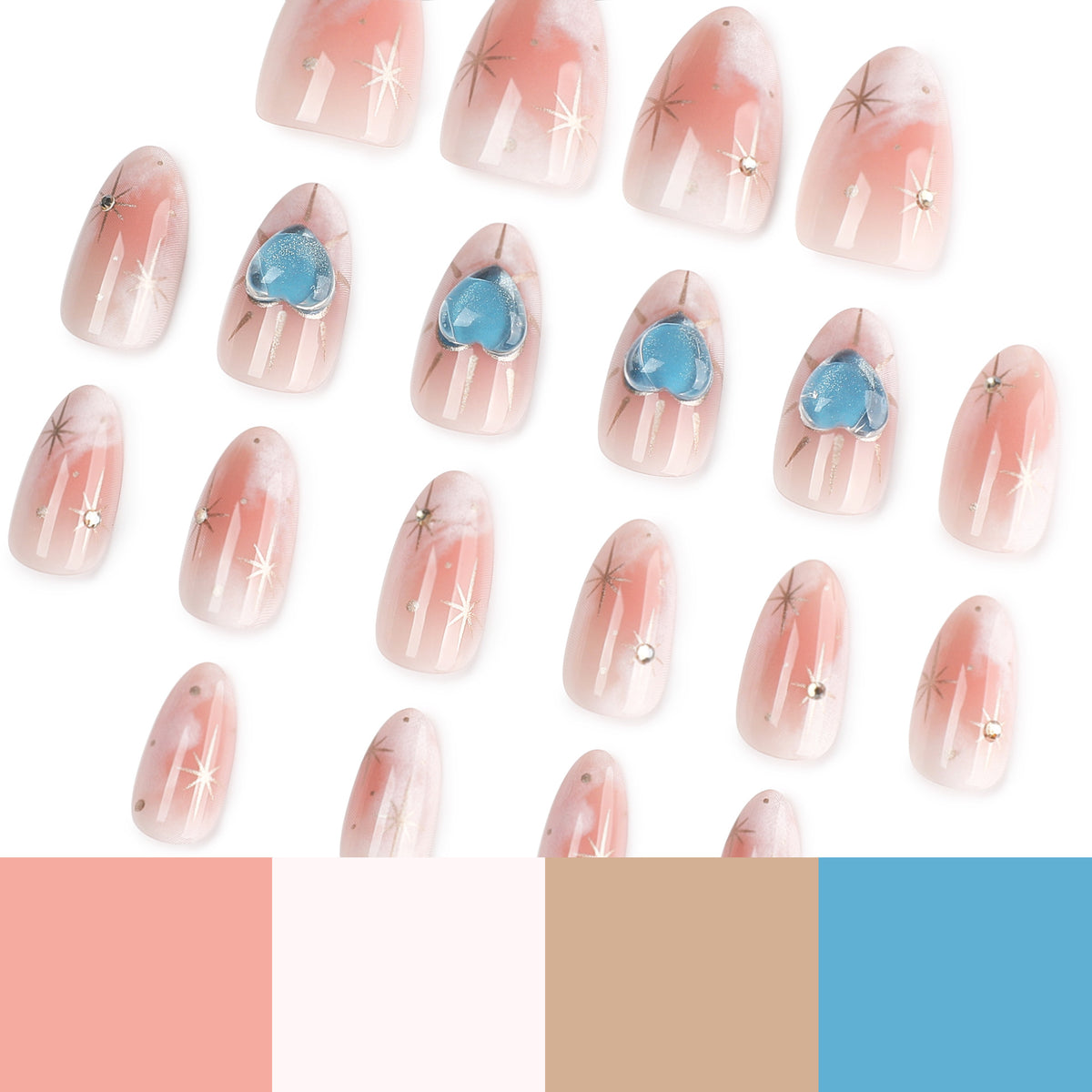 Nageldesign mit dekorativen Herzen und Glitzerakzenten Brehn