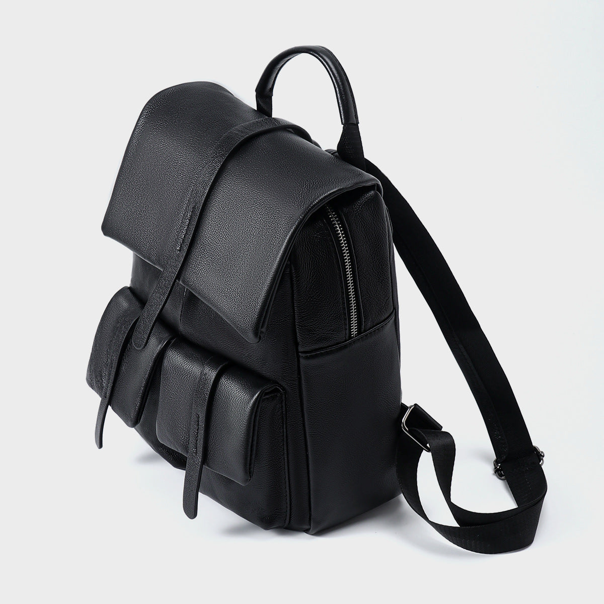 Leder Klappen-Rucksack mit doppelten Fronttaschen und Oberem Griff