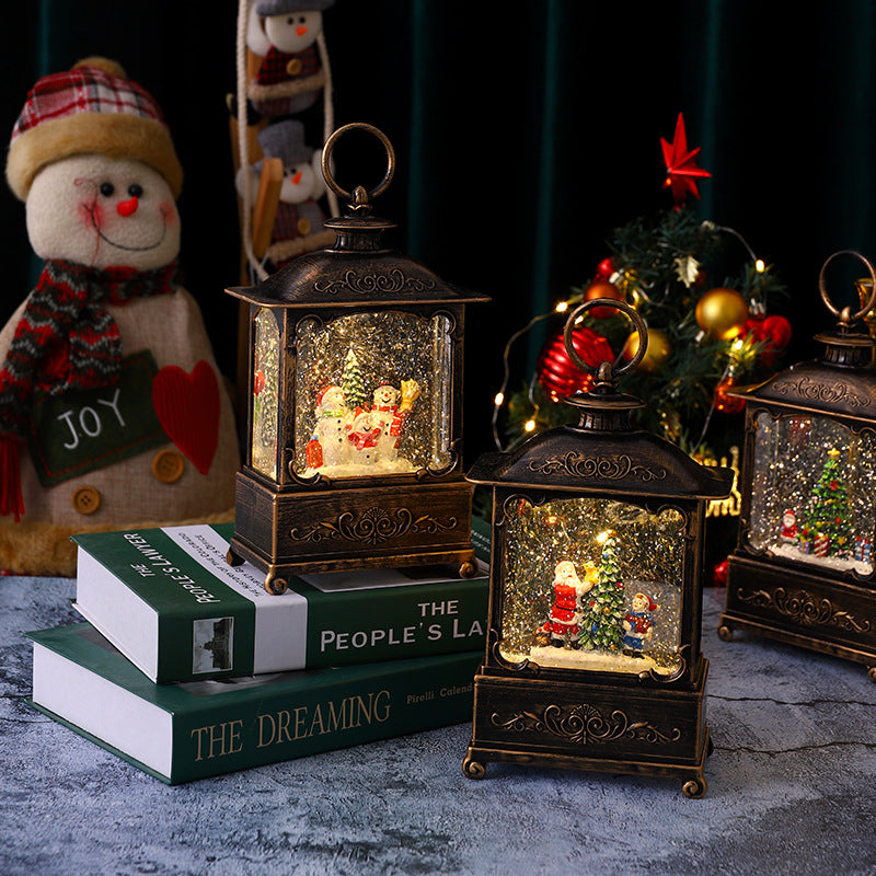 Glitzernde Weihnachtslaterne mit Schneeszenen Brehn