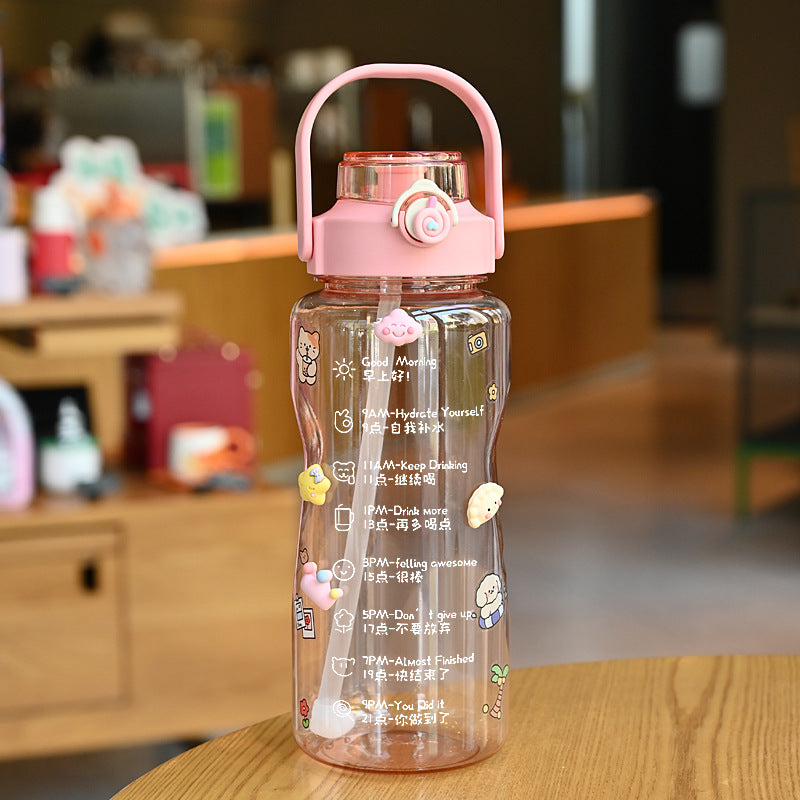 Damen Trinkflasche mit integrierter Zeitmarkierung und praktischem Tragegriff Brehn