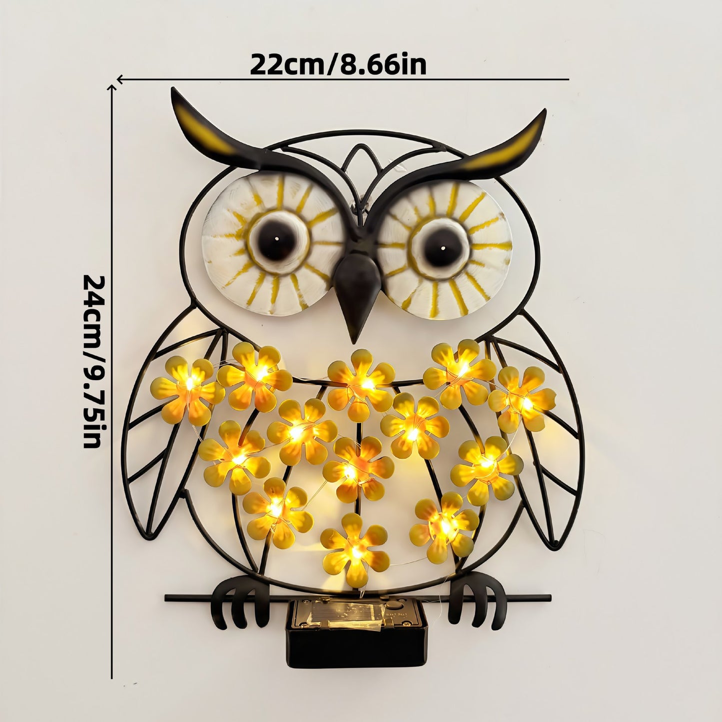 Metall Eule Wandkunst mit solarbetriebenen LED-Blumenlichtern und Eisenrahmen Brehn
