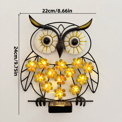 Metall Eule Wandkunst mit solarbetriebenen LED-Blumenlichtern und Eisenrahmen Brehn