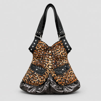 Nieten-Krokodil-Prägeleder-Handtasche