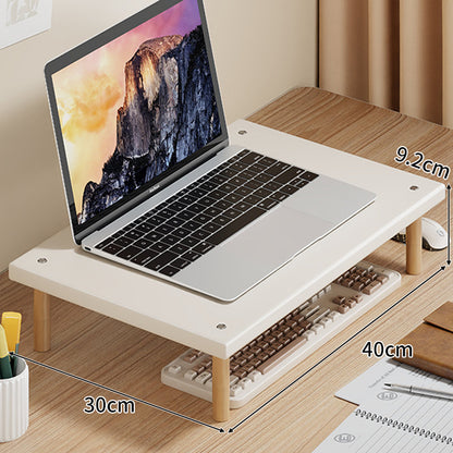 Kompakte Desktop-Laptop- und Monitorerhöhung mit Untertischstauraum und Holzbeinen