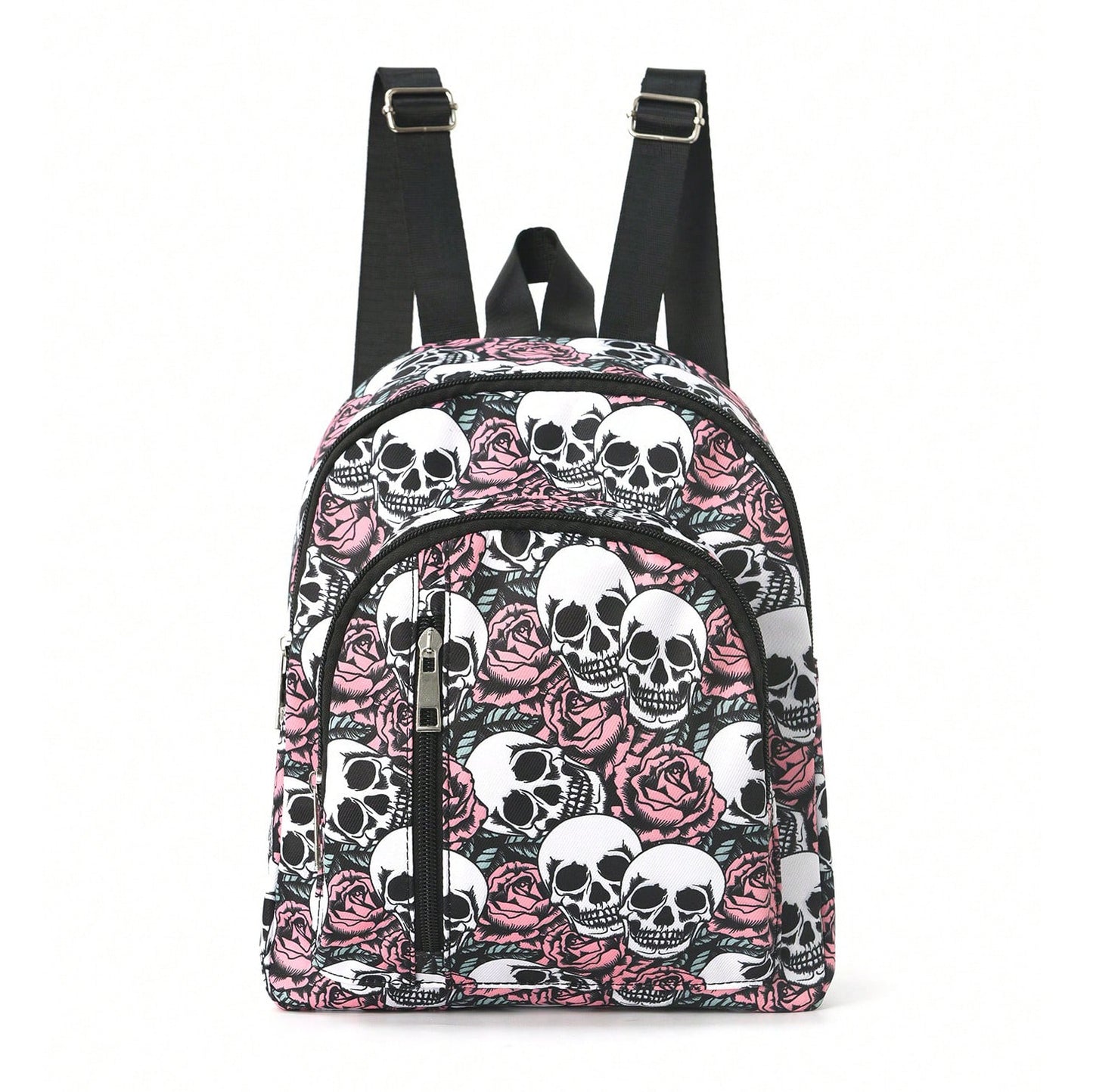 Rucksack mit Auffälligem Skull- und Rosen-Motiv Brehn