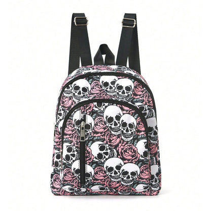 Rucksack mit Auffälligem Skull- und Rosen-Motiv Brehn