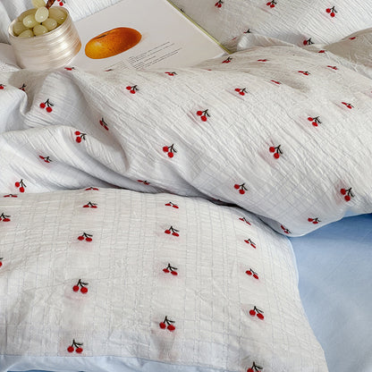 Baumwoll-Gaze Bettbezug und Kissenbezug Set mit Mini-Blumenstickerei