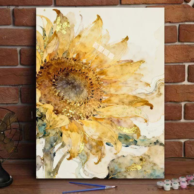 Elegante Sonnenblumen-Aquarell-Leinwandkunst Brehn